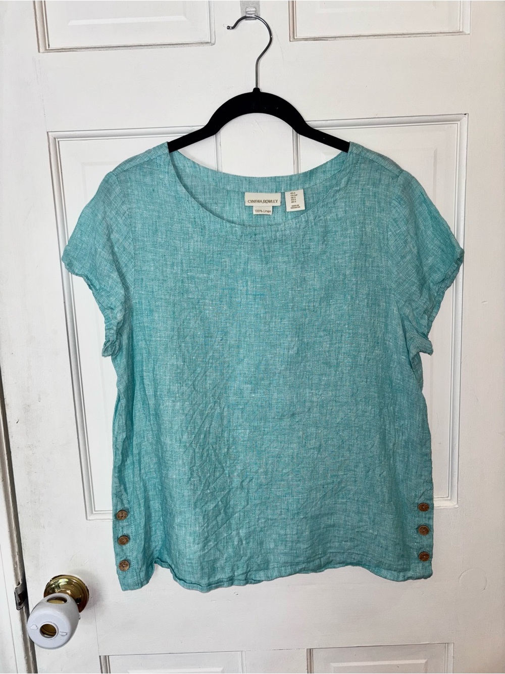Cynthia Rowley Turquoise Short-Sleeve Linen Top